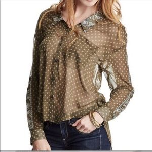 🌻Free People Easy Rider Green Button Blouse Small